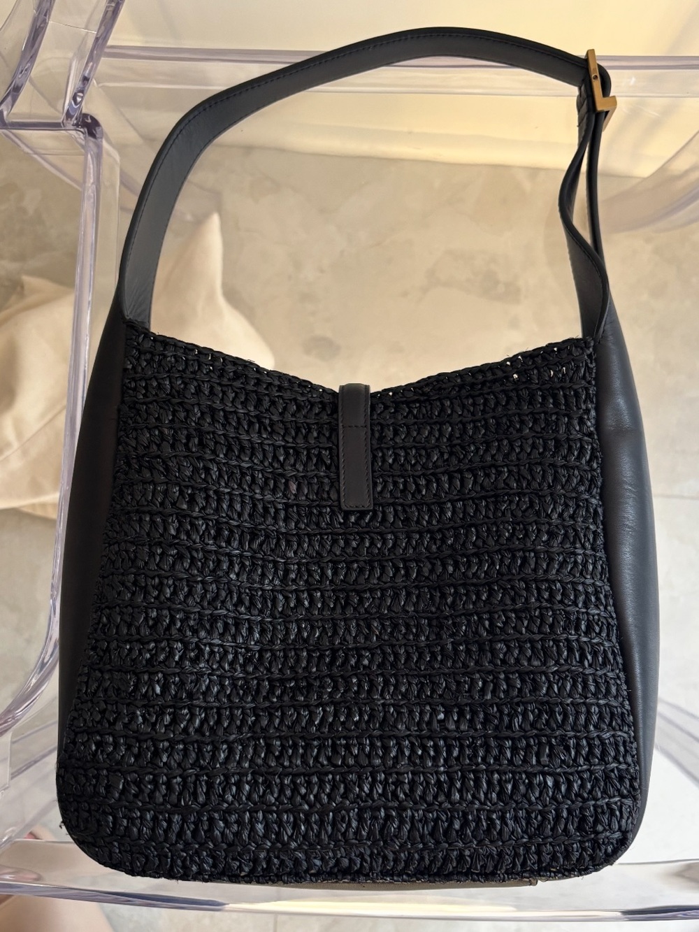 Saint Laurent Le 5À 7 Supple Small Shoulder Bag in Raffia - Picture 2 of 9
